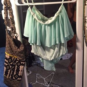 Strapless blue flow top